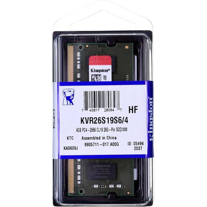 KINGSTON TECHNOLOGY KVR26S19S6/4 (1 x 4 Go, DDR4-SDRAM 2666 MHz, SO-DIMM 260-Pin)