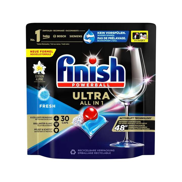 FINISH Détergents pour lave-vaisselle Ultra All-in-1 Frais (30 Tabs)