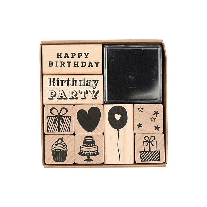 RICO DESIGN Timbro personalizzato Happy Birthday (Nero, Beige, Inglese, 1 pezzo)