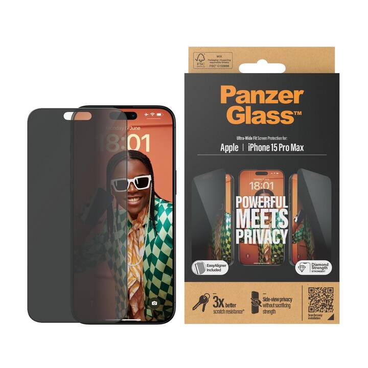 PANZERGLASS Verre de protection d'écran Ultra Wide Fit (iPhone 15 Pro Max, 1 pièce)