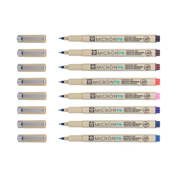 SAKURA Micron PN Penna a fibra (Marrone, Blu, Viola, Rosa, Nero, Rosso, 8 pezzo)