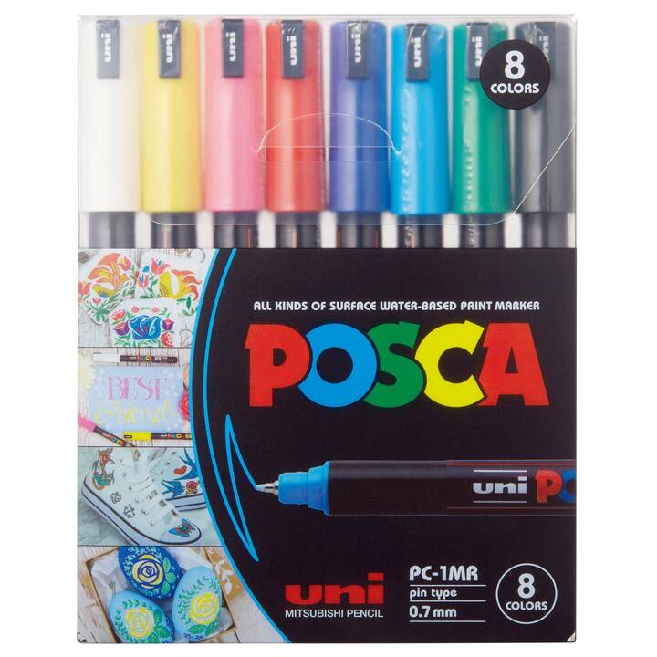 UNI Permanent Marker Posca Softcolors (Blau, Schwarz, Rosa, Rot, Grün, Weiss, Gelb, 8 Stück)