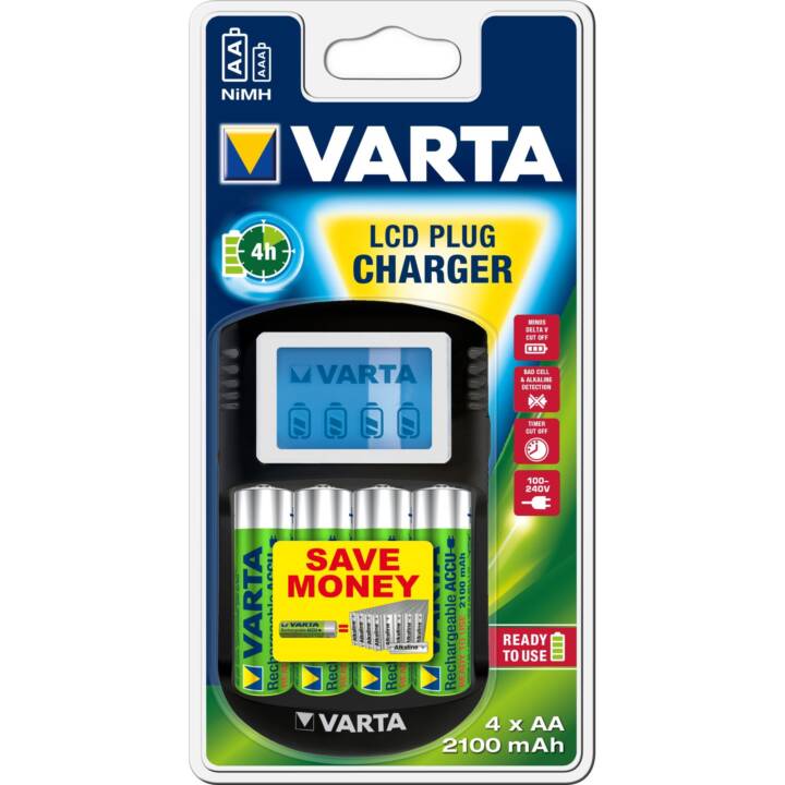 VARTA Chargeur de prise LCD 4x AA