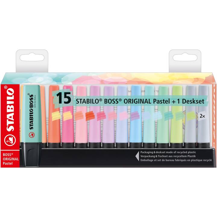 STABILO Surligneur Boss Original Pastel (Multicolore, 15 pièce)