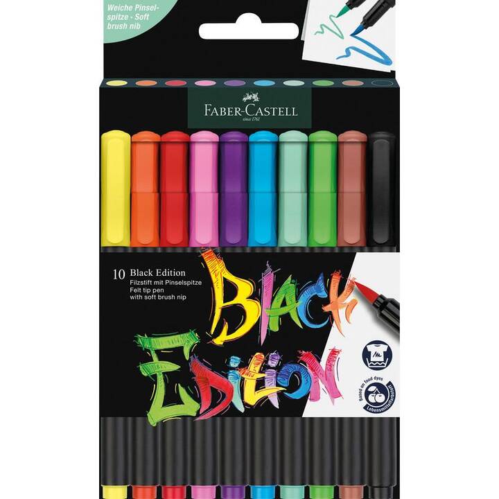 FABER-CASTELL Crayon feutre (Brun, Pourpre, Jaune, Bleu, Rose, Orange, Menthe, Vert, Noir, Rouge, 10 pièce)