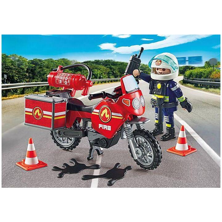 PLAYMOBIL Action Heroes Motocyclette de pompier sur le lieu de l'accident (71466)