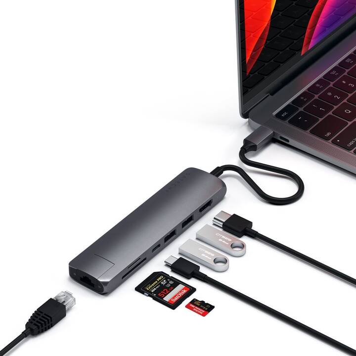 SATECHI USB-C Slim Multi-Port (6 Ports, USB Typ-C, HDMI, USB Typ-A, RJ-45)