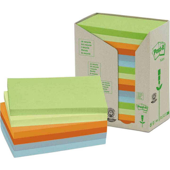 POST-IT Blocchetti memo Recycling (16 x 100 foglio, Viola, Rosa, Blu, Turchese)