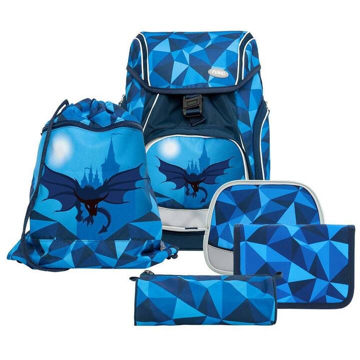 FUNKI Schulranzen Set Flexy-Bag Dragon World (28 l, Silber, Blau, Schwarz)
