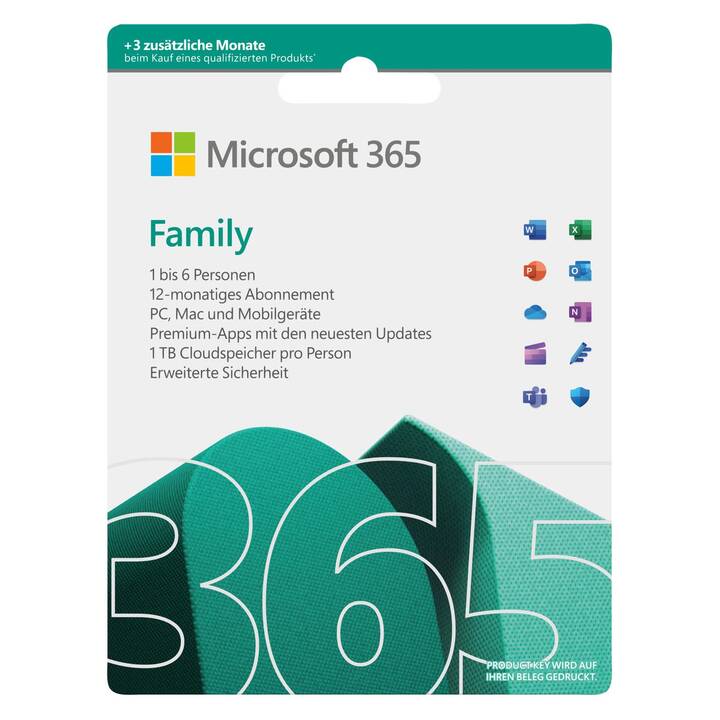 MICROSOFT 365 Family Extra Time (Abo, 6x, 15 Monate, Deutsch, Italienisch, Französisch)