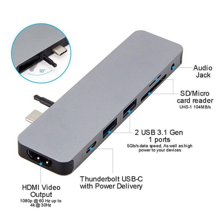 HYPER Solo 7-in-1 (7 Ports, USB 3.1, HDMI, USB Typ-C)