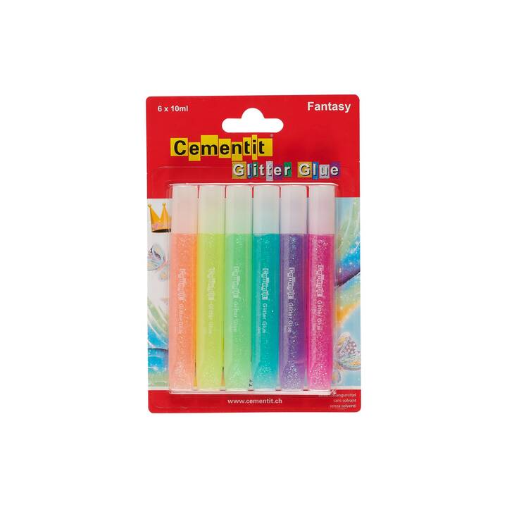 CEMENTIT Glue Fantasy Penna glitterata (Verde chiaro, Pink, Giallo, Blu chiaro, Arancione, Lillà, 6 pezzo)