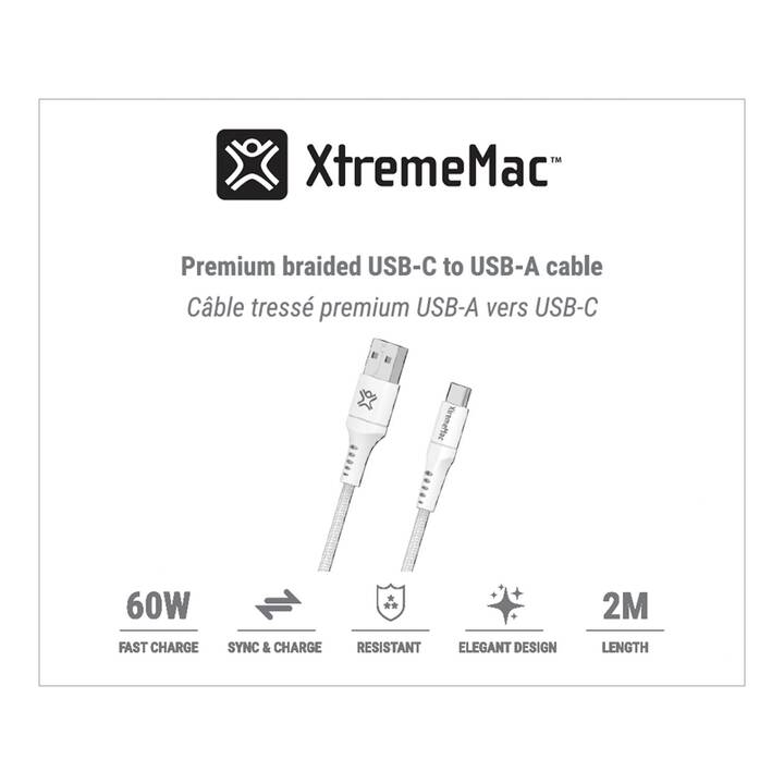 XTREMEMAC Câble secteur Premium (Blanc, 2 m, USB C, USB de type A)
