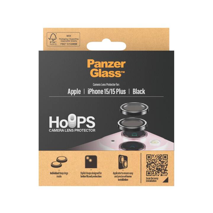 PANZERGLASS Kamera Schutzglas Hoops (iPhone 15, iPhone 15 Plus, 1 Stück)