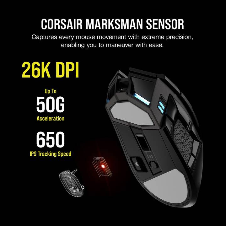 CORSAIR Darkstar Wireless RGB MMO Maus (Kabel und Kabellos, Gaming)