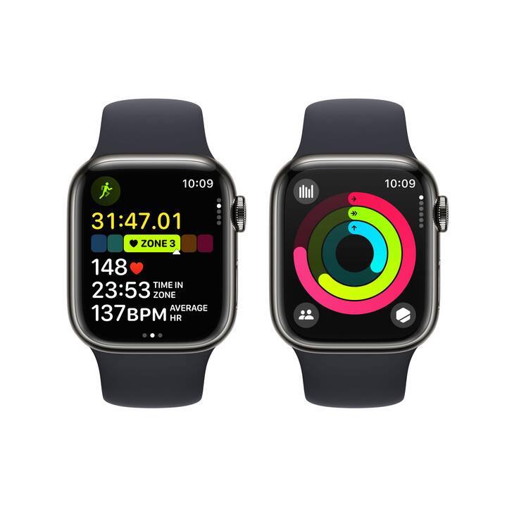 APPLE Watch Series 9 GPS + Cellular (41 mm, Edelstahl, 4G, M)