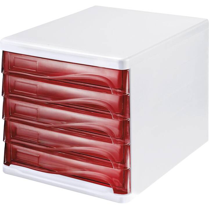 HELIT Boite à tiroirs de bureau (A4, 26.5 cm  x 34 cm  x 25 cm, Blanc, Rouge)