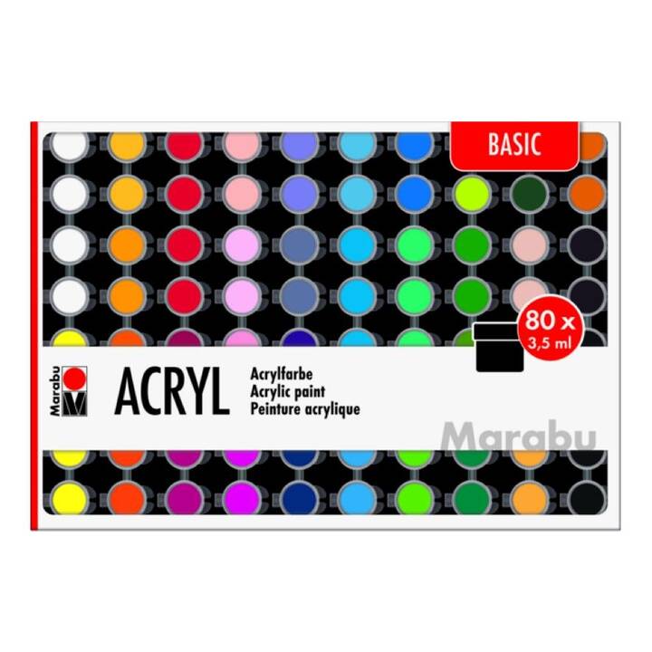 MARABU Couleur acrylique Basic Set (80 x 3.5 ml, Mauve, Beige, Brun, Lilas, Bleu, Blanc, Rose, Multicolore, Jaune, Orange, Noir, Vert, Rouge, Pink)