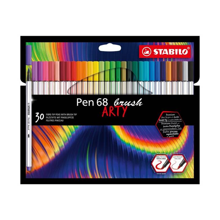 STABILO Pen 68 Brush Crayon feutre (Multicolore, 30 pièce)