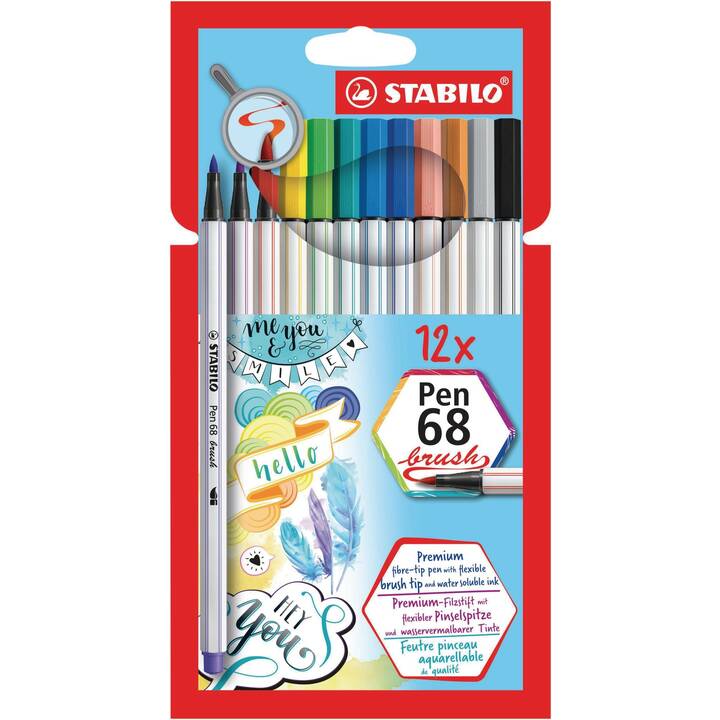 STABILO Brushpen Pen 68 Crayon feutre (Multicolore, 12 pièce)