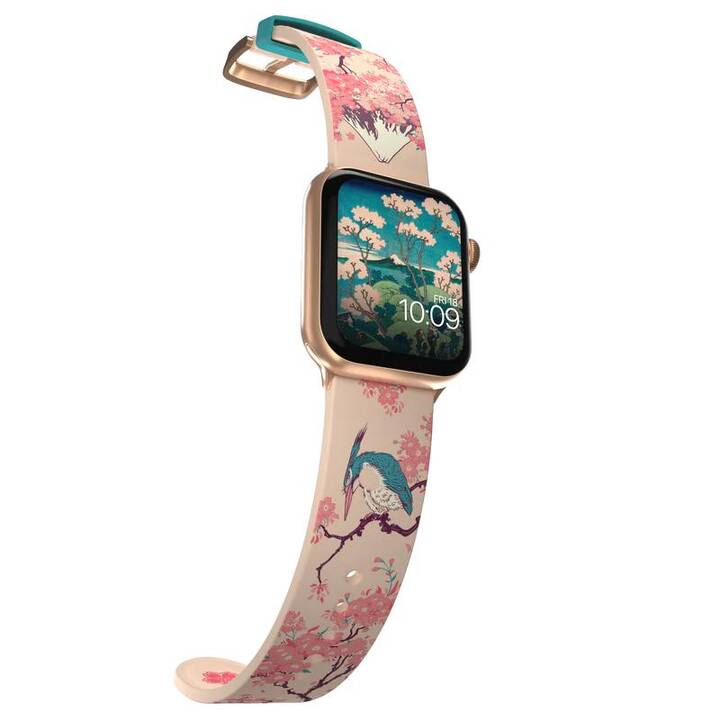 MOBY FOX Hokusai Cherry Blossom Armband (Apple Watch Series 7 / Ultra / Series 2 / Series 5 / Series 8 / SE / Series 1 / Series 3 / Series 4 / Series 6, Türkis, Rosa)