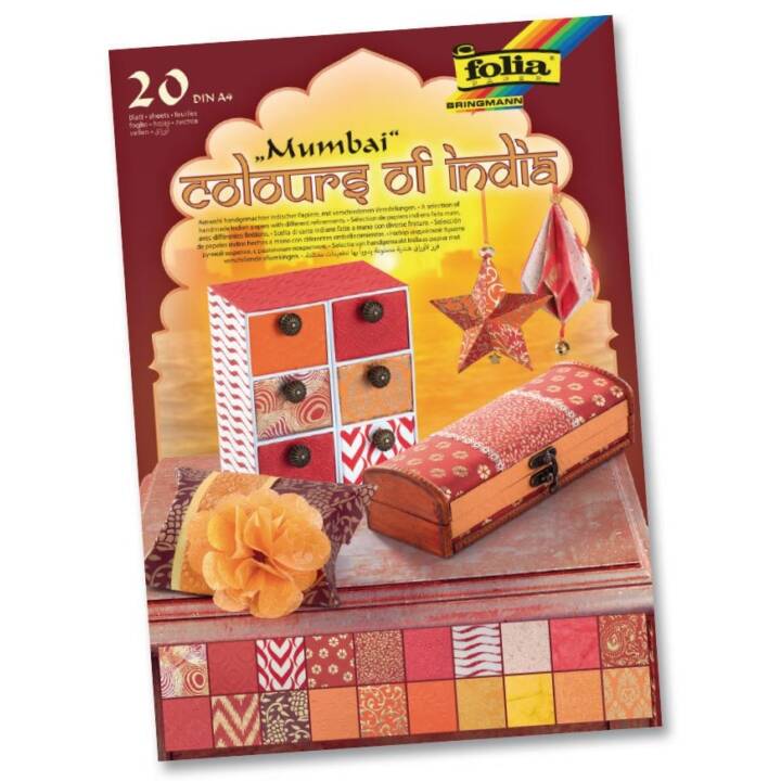 FOLIA Papier spécial India Mumbai (Multicolore, A4, 20 pièce)