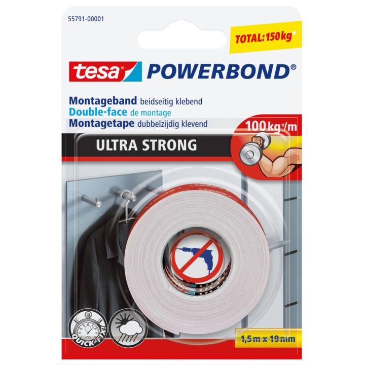 TESA Tapis roulant de montage Powerbond (19 mm x 1.5 m, 1 pièce)