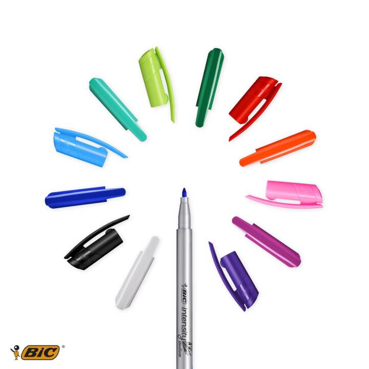 BIC Intensity Fine & Medium Intensity Box Medium Penna a fibra (Marrone, Pink, Giallo, Blu, Viola, Arancione, Verde, Nero, Rosso, 32 pezzo)