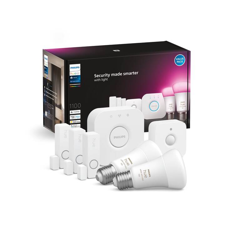 PHILIPS HUE LED Birne Secure Sensors Bundle (E27, ZigBee, WLAN, Bluetooth, 9 W)