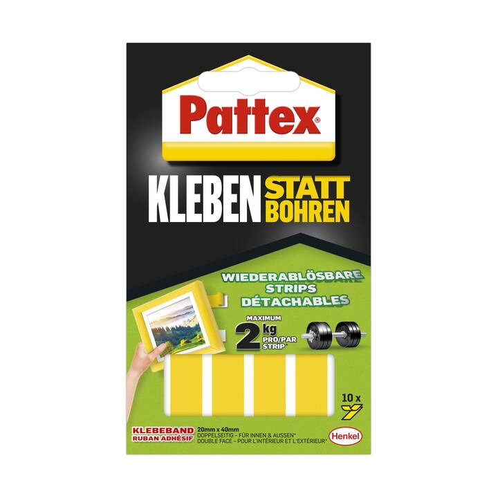 PATTEX Klettband Montage Klebe-Strips doppelseitig (0.04 m, 10 Stück)