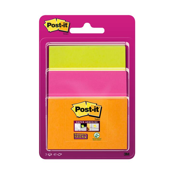POST-IT Haftnotizen Super Sticky (3 x 45 Blatt, Gelb, Orange, Rosenrot)