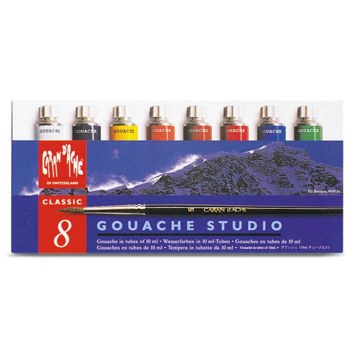 CARAN D'ACHE Couleur à l'eau Gouache Studio Set (11 x 10 ml, Jaune, Brun, Orange, Noir, Vert, Bleu, Rouge, Blanc, Multicolore)