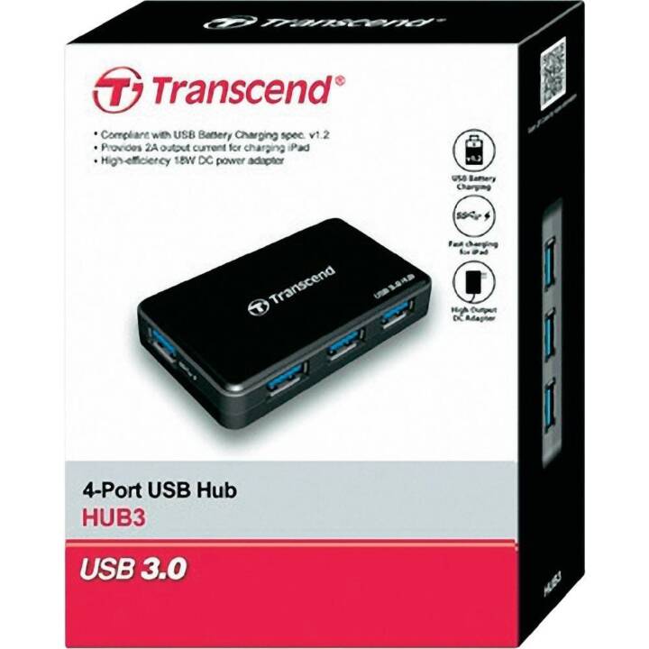 TRANSCEND SuperSpeed Schnittstellenhub, Schwarz, 5000Mbit/s