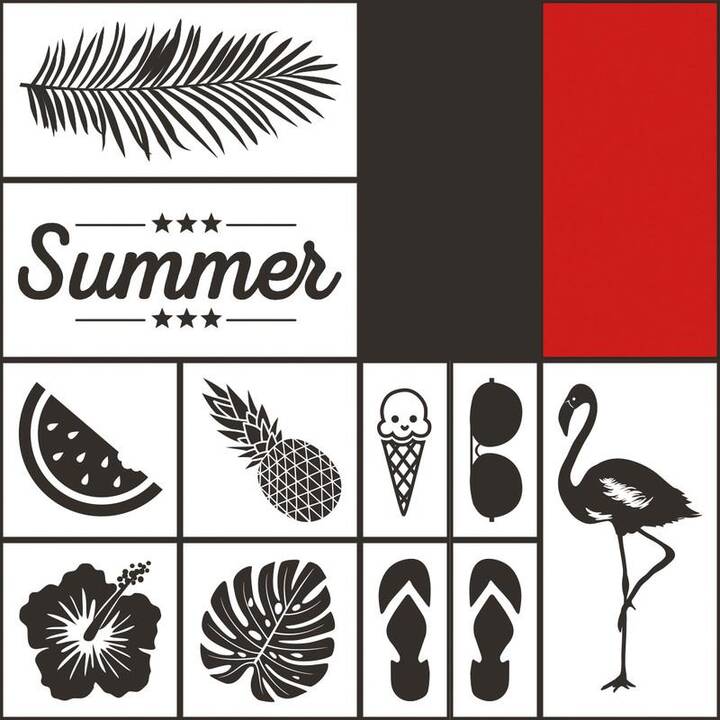 FOLIA Bildstempel Summer (Schwarz, Rot, 13 Stück)