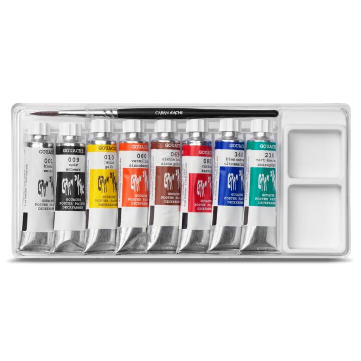 CARAN D'ACHE Wasserfarbe Gouache Studio Set (11 x 10 ml, Gelb, Braun, Orange, Schwarz, Grün, Blau, Rot, Weiss, Mehrfarbig)