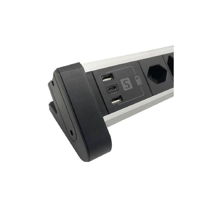 SCHÖNENBERGER Prise multiple (T13, USB , USB Typ A / T12, 2 m, Argent, Noir, Aluminium)