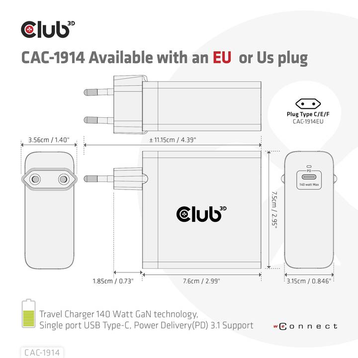 CLUB 3D CAC-1914 Caricabatteria da parete (USB-C)
