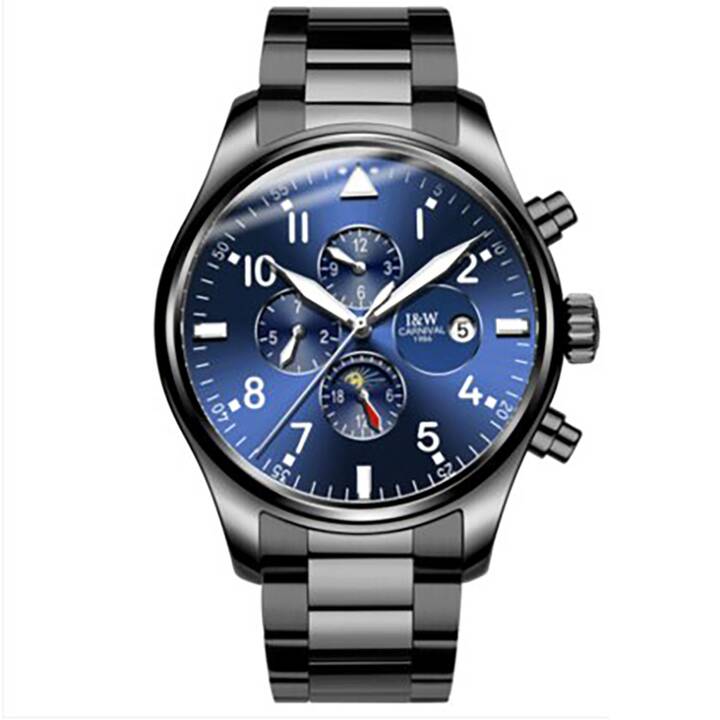EG Automatische mechanische Herren-Uhr mit Edelstahl Armband - schwarz