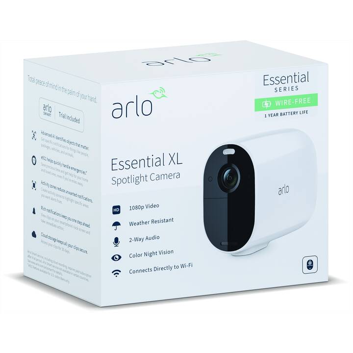 ARLO Telecamera di rete Essential XL (2 MP, Scatola, USB di tipo A)