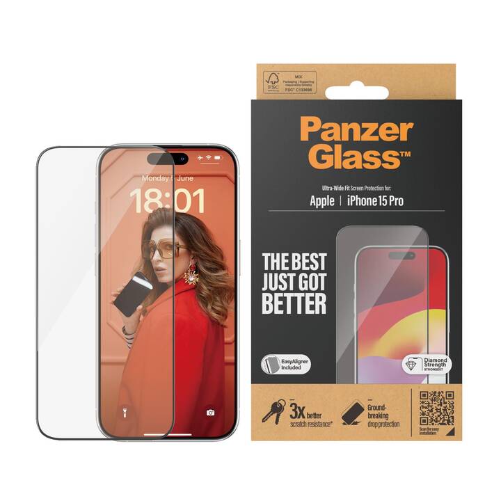 PANZERGLASS Displayschutzglas (iPhone 15 Pro, 1 Stück)