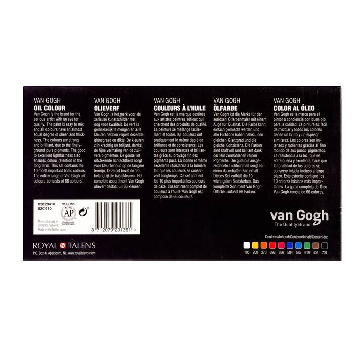 VAN GOGH Ölfarbe Set (10 x 200 ml, Gelb, Braun, Orange, Dunkelblau, Schwarz, Grün, Rot, Blau, Pink, Weiss, Rosa)