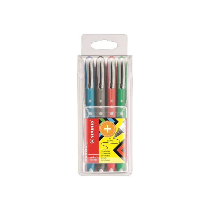 STABILO Rollerball pen Worker Colorful+ (Blu, Nero, Verde, Rosso)