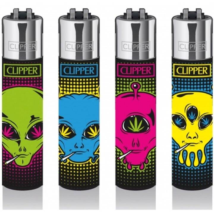 CLIPPER Gasfeuerzeug 420 Alien 163-166 (Mehrfarbig, 4 Stück)