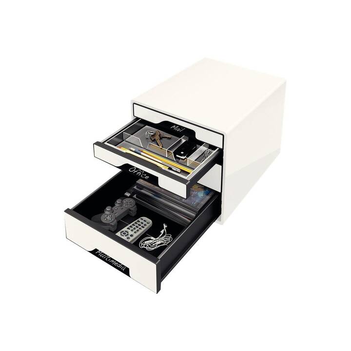 LEITZ Boite à tiroirs de bureau WOW Cube (A4+, 28.7 cm  x 27 cm  x 36 cm, Blanc, Noir)