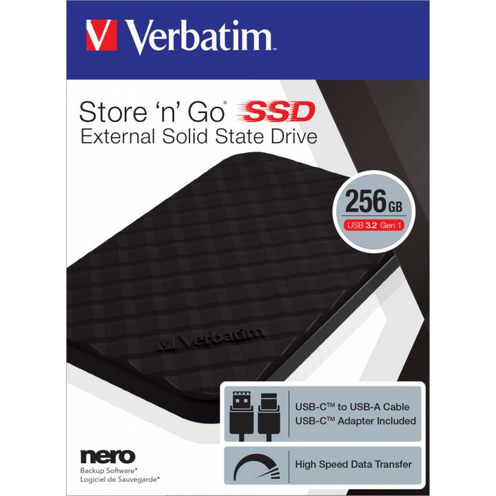 VERBATIM Store 'n' Go (USB Typ-C, 256 GB, Schwarz)