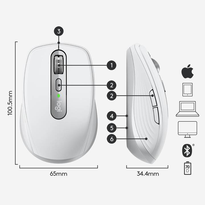 LOGITECH MX Anywhere 3 for Mac Maus (Kabellos, Office)