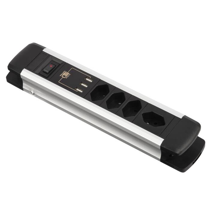 SCHÖNENBERGER Steckdosenleiste Office-Line (USB, CH, Typ J / CH, Typ J, 2 m, Aluminium, Schwarz)