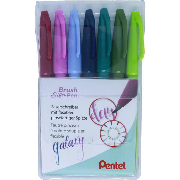 PENTEL Brush Sign Galaxy Pennarello (Multicolore, 7 pezzo)