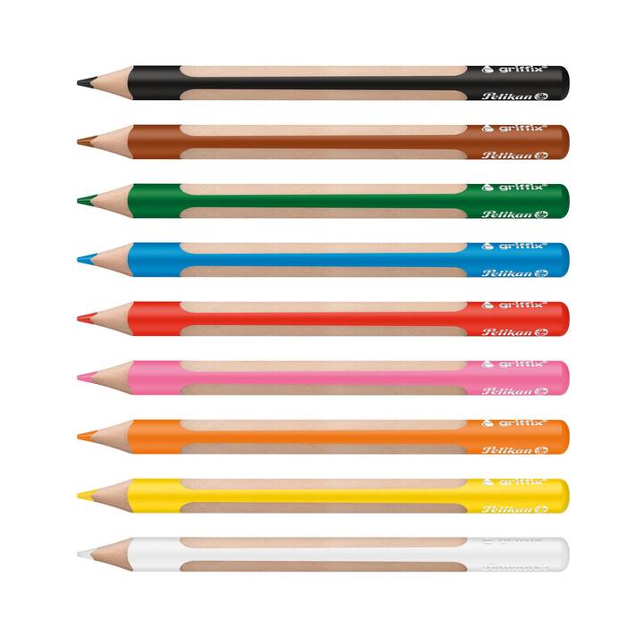 PELIKAN Crayons de couleur Griffix (Brun, Pink, Jaune, Bleu, Orange, Vert, Blanc, Noir, Rouge, 9 pièce)