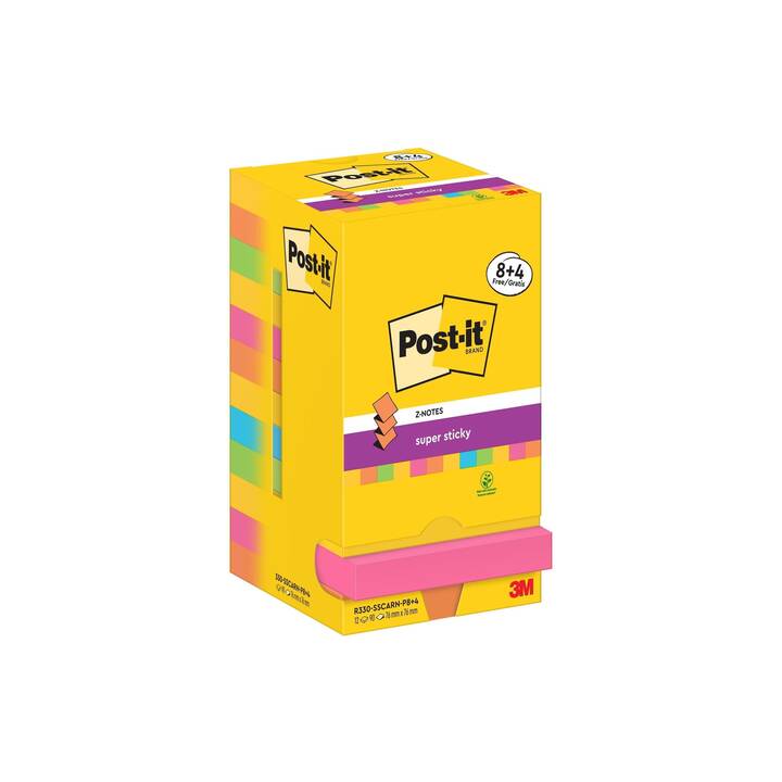 POST-IT Blocchetti memo Super Sticky Z-Notes Carnival (12 x 90 foglio, Multicolore)